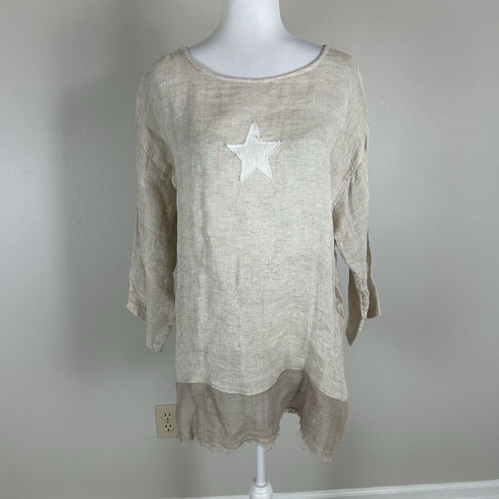 Namsar Tunic Women's OS One Size 100% Linen Cottage Bohemian Burlap Beach Beige